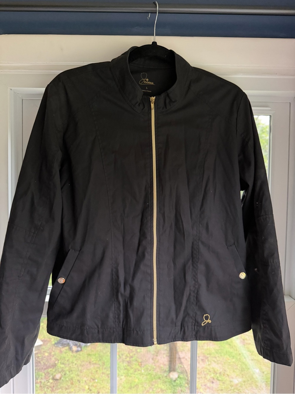 Jaanuu Black Bomber Jacket with Gold Zip